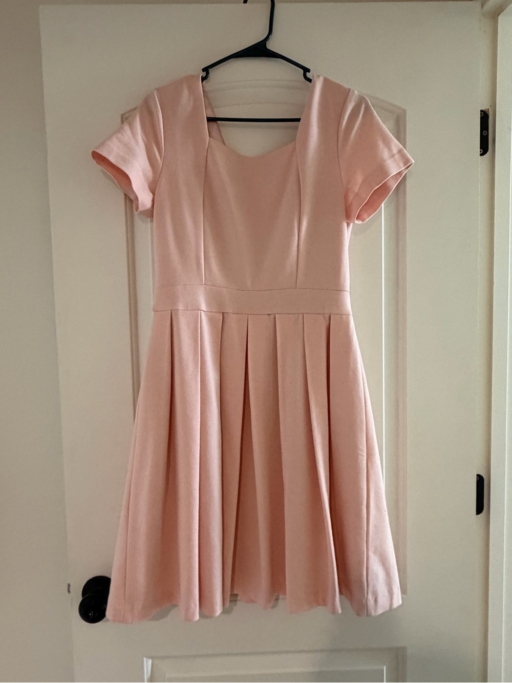 Women's Soft Pink Midi Pleated Fit-and-Flare Dress